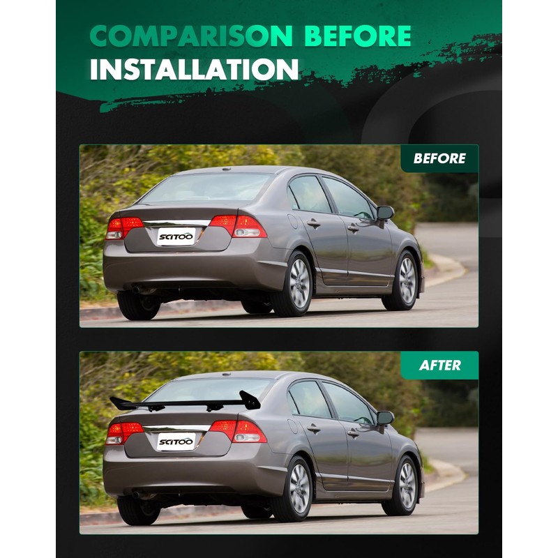 SCITOO Black Carbon Fibre Universal Rear Trunk Spoiler Wing Replacement