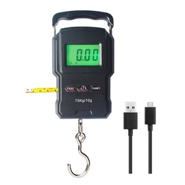 YAGSUW Rechargeable Lugagge Scale Portable Electronic Hook Scale Digital Hanging Bag Luggage Weight Scale Fishing Scale with Measuring Tape 165Lb Black