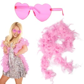 GWAWG Feather Boas Multipack, 2M Colors Available, Artificial Feather Boas with Heart Glasses, Artificial Fluffy Boa Decorations for Dance Accessories (Pink)