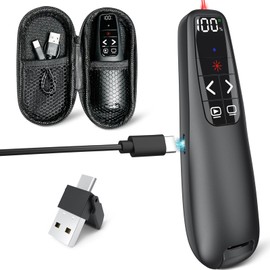 Rechargeable Presentation Clicker with Case, Power Digital Display Wireless Presenter Remote, USB C Red Light Pointer Computer PowerPoint PPT Clickers for Mac Laptop, Slideshow Google Slide Advancer