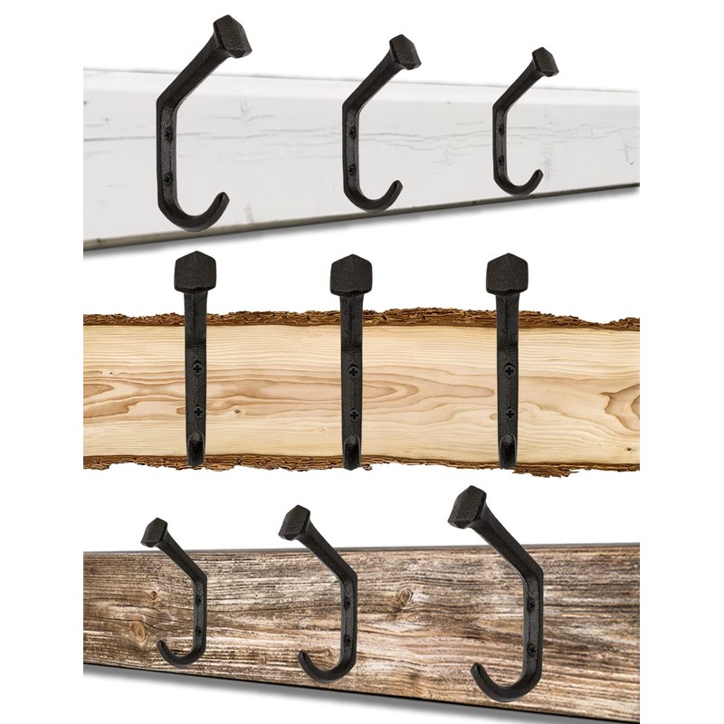 FUXXER® 3 x Heavy Rustic Solid Iron Hooks, Coat Hooks,