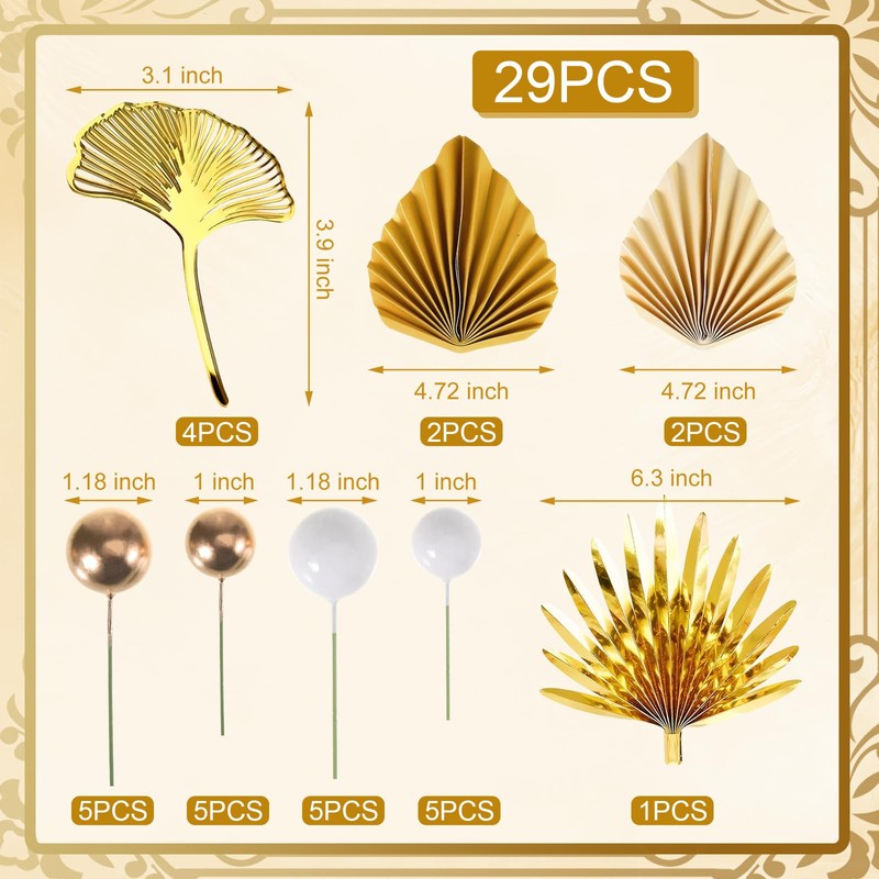 Pack of 29 Cake Toppers Gold, Roses, Magnolia, Grass, Barley,
