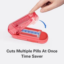 ONE PIX Pill Cutter Splitter for Small and Tiny Pills, Pill Splitter for Cutting Multiple Pills at a Time in Half, Pill Cutters for Small or Large Pills with Hidden Sharp Stainless Steel Blade, Red
