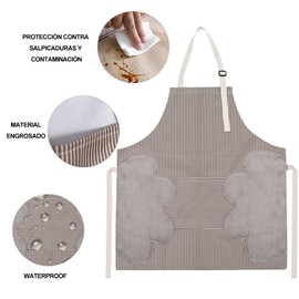 Delantal de Cocina Impermeable - con Bolsillos Grande y Correas Cuello Ajustables Mandil De Trabajo Multiusos para Barbacoa Cocinar Restaurante Hornear Chef para Hombres y Mujeres