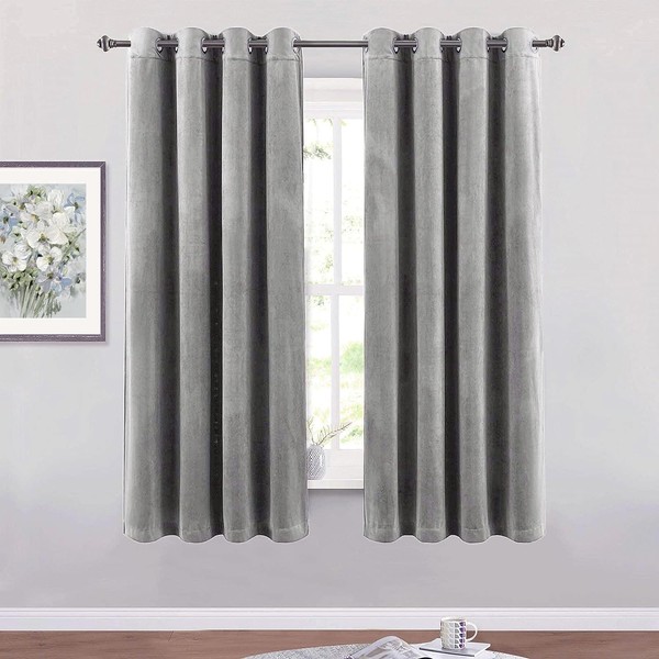 SMILETIME Grey 63 in Long Velvet Curtains with Grommet, Thermal
