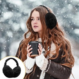 yotutun Ear Warmers, Foldable Adjustable Plush Earmuffs Protection Against Wind Warm Comfortable Soft Cold Protection Outdoor Ear Cups Plush Earmuffs for Men and Women, black