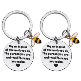 LUCKNIGHT Friendship Keyring Couple, 2 Bees Keyring Colleague, Best Friend Keyring with Engraving, Bees