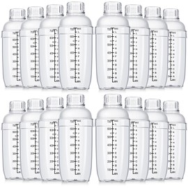 Lallisa 16 Pcs Plastic Cocktail Shaker Drink Mixer with Scales and Strainer Top Clear Shaker Cup with Measurements Plastic Mixing Tool for Tea Coffee Bar Bubble Milk (700 Cc/ 24 oz)