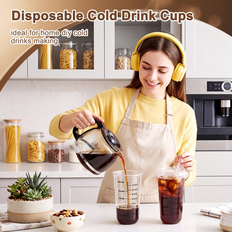 50 Set 20oz Ratio Lines Plastic Cups with Sip Lids