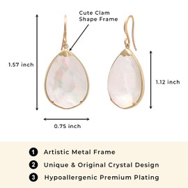 Boho Gold Teardrop - White, Turquoise, Purple, Abalone and Jupiter Shell Crystal Dangle Earrings for Women