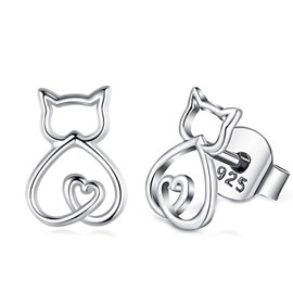 EUDORA Harmony Ball Cat Earrings for Women Girls Sterling Silver 925, Cute Cat Jewellery Earrings for Women, Ideal Funny Gift for Cat Lovers, Sisters, Daughter, Sterling Silver
