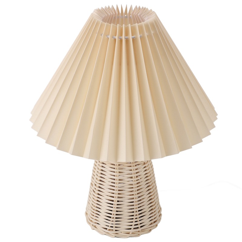 Pleated Table Lamp with Remote Control Modern Beige Fabric Shade