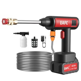 Portable Heavy Duty Wireless High Pressure Car Wash Water-Gun, 1 Set Rechargeable Cordless Car Wash Tool with Accessories, Multifunctional Car Washing Tool, Men Gifts:_Red_80WH