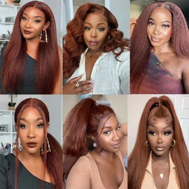 Color 33 Kinky Straight Bundles Auburn Bundles Human Hair Copper Yaki Straight Bundles Human Hair Double Weft Wet and Wavy Bundles Silky and Soft for Black Women 14 16 18 Inch