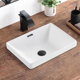 KDKSC Bathroom Vessel Sink 16.7" X 12.6" Semi Recessed Bathroom Sink Rectangular Drop In Bathroom Sinks with Overflow White Ceramic Vessel Sinks for Bathroom Modern Above Counter Basin Vanity Sink