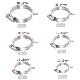 30 Piece Stainless Steel Hose Clamps Set of 6 Sizes 10-63 mm Clamping Range Pipe Clamps for Pool Washing Machine Dishwasher Car
