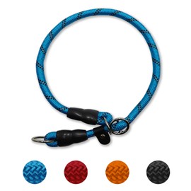 LOS ANDES Dog Slip Collar with Slidable Stopper, No Pull Choker Training Martingale Collar for Small Medium Large Dogs, Nylon, Blue-Reflective, L (25 in x 12 mm)