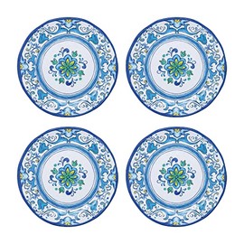 UPware Blue Floral Melamine Round Dessert Plates, Small Serving Plates, for Appetizer, Snacks, and Side Dishes, Blue, 6 Inch, Set of 4