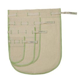 Simple Ecology Worlds Best Reusable Organic Cotton Muslin Fine Mesh Straining Bags - Set of 4 (L, M, S, XS) (nut milk, cold brew, coffee filter, loose leaf tea infuser, food juice pulp strainer)