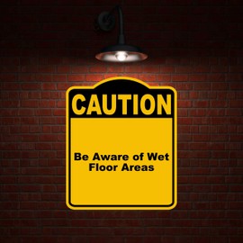 Be Aware of Wet Floor Areas Caution Yellow Black Aluminum Composite Sign 15 x 18 inches