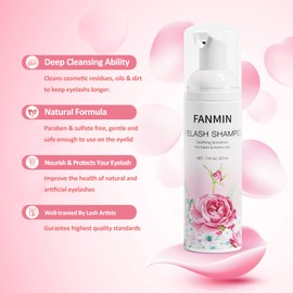 Eyelash Extension Cleanser 200ml +Mascara Wand+ Brush Eyelid Foaming Cleanser,Eyelash Wash and Lash Bath for Extensions,Paraben & Sulfate Free,Makeup Remover,Salon and Home use（200ml/2fl.oz）