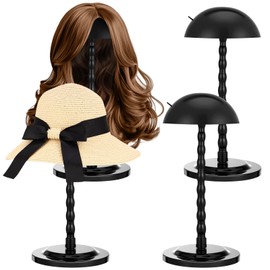 Geelin 4 Pcs Wig Head Stand for Display Multiple Wigs Mannequin Head 13.8 Inch Portable Stable Non Slip Hat Display Stand Travel Wig Holder for Styling DIY Practice Hat Holder (Black)