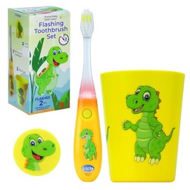 Lily's Home - Cepillo de dientes para niños con temporizador intermitente y cerdas suaves, taza de enjuague y cubierta, divertido temporizador de iluminación de 2 minutos para niños, kit de cepillo de