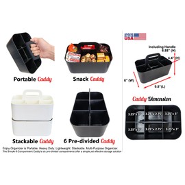 Enjoy Organizer 2 Pack Small 6 Compartment Multiuse Caddy Organizer with Handle Art Craft Supplies, Office, Desk, Stationery Pen Holder Stackable- Made In USA (Ivory)