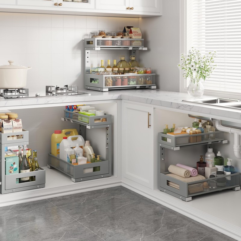 Biboraya 2 Pack 20.47IN Depth Under Sink Storage Organizer, Large
