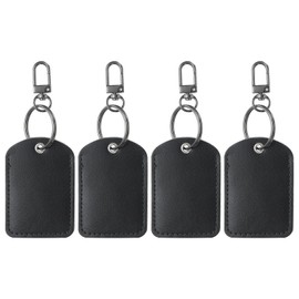 PATIKIL Leather Key Fob, 4 Pack Genuine Leather Key Fobs with Key Rings DIY Keychain Holder for Home Office Keys ID Key Cards Air Tags, Black