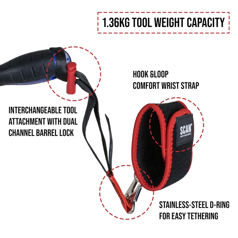 Scan Interchangeable Wrist Tool Lanyard, Stainless Steel D-Ring 1.36kg Tool