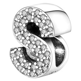MULA 925 Sterling Silver Alphabet Letter Charms A-Z with Cubic Stones fit most Charm Bracelets Beads Charm Jewelry for Women Bracelets Necklaces