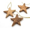 Handcrafted Olive Wood Star Ornaments for Christmas - Set of