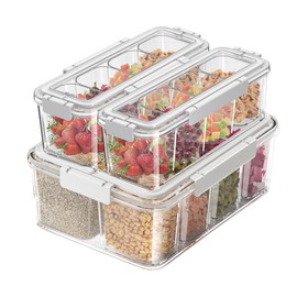 MineSign 3Pack Snackle Box Container Set Divided Food Serving Tray with Handle Clear Snack Platters for Candy, Fruits, Nuts Portable Storage Container for Meal Prep, Travel, Parties