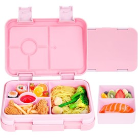 Bento Box, Double Buckle Leakproof Bento Lunch Box, Lunch Containers for Adult Kids with 5 Compartments, Snack Containers for On The Go Meal, Food Tray BPA Free (Pink)