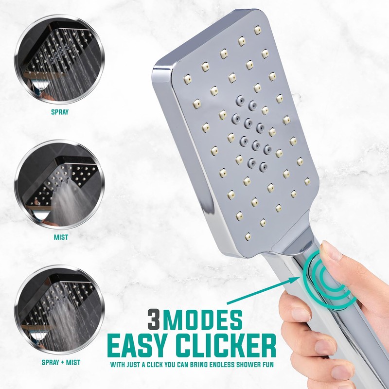 Metpure High-Pressure Handheld Shower Head with Easy Clicker for Multiple