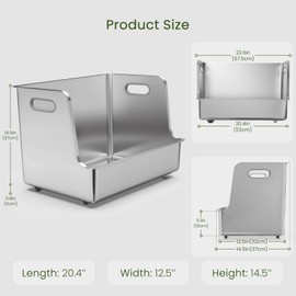 One-Piece Stainless Steel Litter Box, 14.5" High-Side XL Metal Cat Litter Box, Extra Wide Entry Pet Toilet, Cat Litter Station with Wheels, Easy to Move, Non-Stick, No Odor, for Big or Multiple Cats