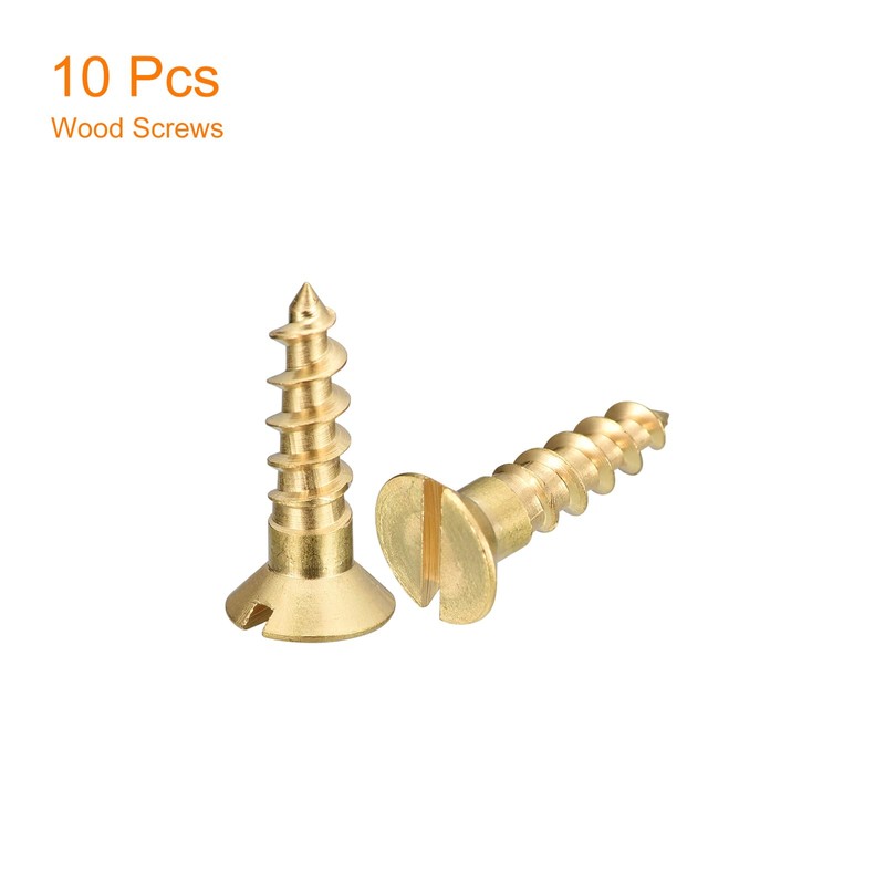 sourcing map Brass Wood Screws, 10Pcs M5 x 20mm Slotted