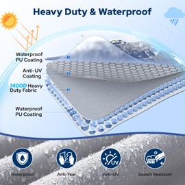 Fonzier Boat Cover with Fast Drainage Kits, 1400D Middle Reinforced Heavy Duty Waterproof Polyester Canvas with Storage Bag Fits 16'-18.5' V-Hull, Tri-Hull, Runabout Bass Boat, Fish & Ski, Gray