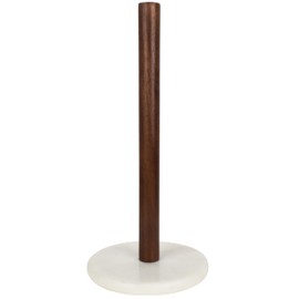 happimess PRH2000B Avery Modern Classic Wood with Non Slip Weighted Marble Base Paper Towel Holder, for Bathroom Kitchen Countertop, Standard or Jumbo-Sized Roll Paper, White/Natural