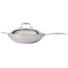 Tramontina Signature Tri-Ply Clad Stainless Steel 12.5-Inch Wok with lid, Induction-Ready, Dishwasher-Safe, NSF-Certified, Made in Brazil