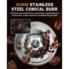 AMZCHEF Coffee Grinder, Coffee Bean Grinder for Home Use with Precise Grinding, LED Control Panel, Detachable Funnel Stand, Anti-static Design, 45 Grind Settings, Silver