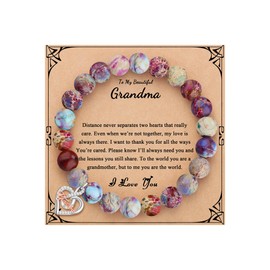 JoycuFF Gifts for Grandma from Granddaughter, Grandma Gifts Bracelets for Women, Great Colorful Imperial Natural Stone Bracelet Birthday Mothers Day Christmas Unique Gifts Ideas for Her Women