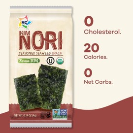 KIMNORI Seasoned Seaweed Snacks Sheets – Organic Korean BBQ Flavor 24 Individual Packs, Roasted Crispy Premium, 100% Natural Laver, Kim Nori 4g 0.14 Ounce