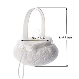 AmaJoy Romantischer Blumenmädchen-Korb mit Schleife, Rosen-Design, 13 cm, Satin, für Hochzeit, 2 Stück