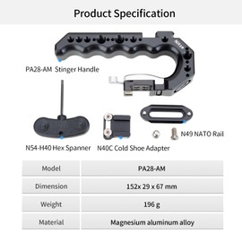 Nitze Lightweight NATO Top Handle, Built-in NATO Rail, Quick Release NATO Clamp, and Cold Shoe Adapter, Magnesium Alloy Camera Handgrip (Stinger Handle) - PA28-AM