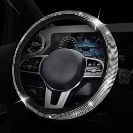 Gsrhzd Lenkradbezug, Lenkradbezug Glitzer, Autolenkradüberzug with Bling Bling, Strass Atmungsaktiv rutschfest Glitzerlenkradhülle, für Alle Standard-lenkräder von 36CM Bis 39CM, Silber