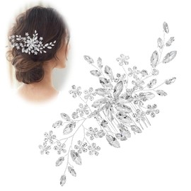 Herbst Bridal Hair Accessories Wedding Crystal Flower Headpiece Boho Hair Comb Silver Hair Clip Handmade Hair Accessories Bridal for Women Girls Women (A)
