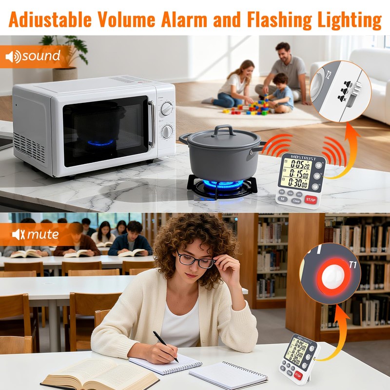 MOSTRUST Digital Dual Kitchen Timer, 3 Channels Countdown Triple Timer