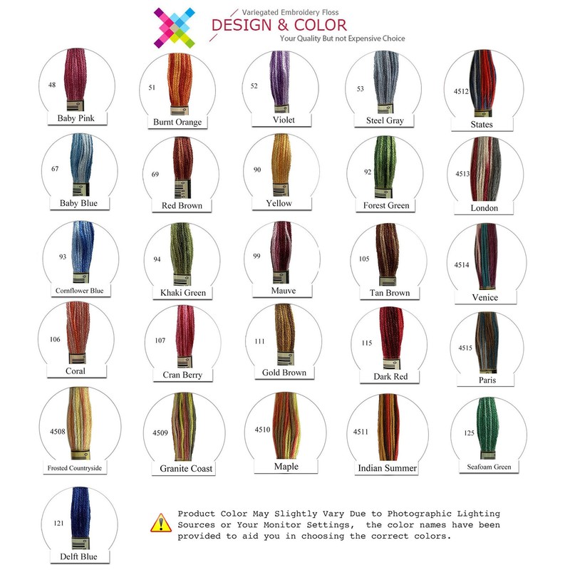 26 Gorgeous Color Variations Floss Variegated Cross Stitch Threads, Set